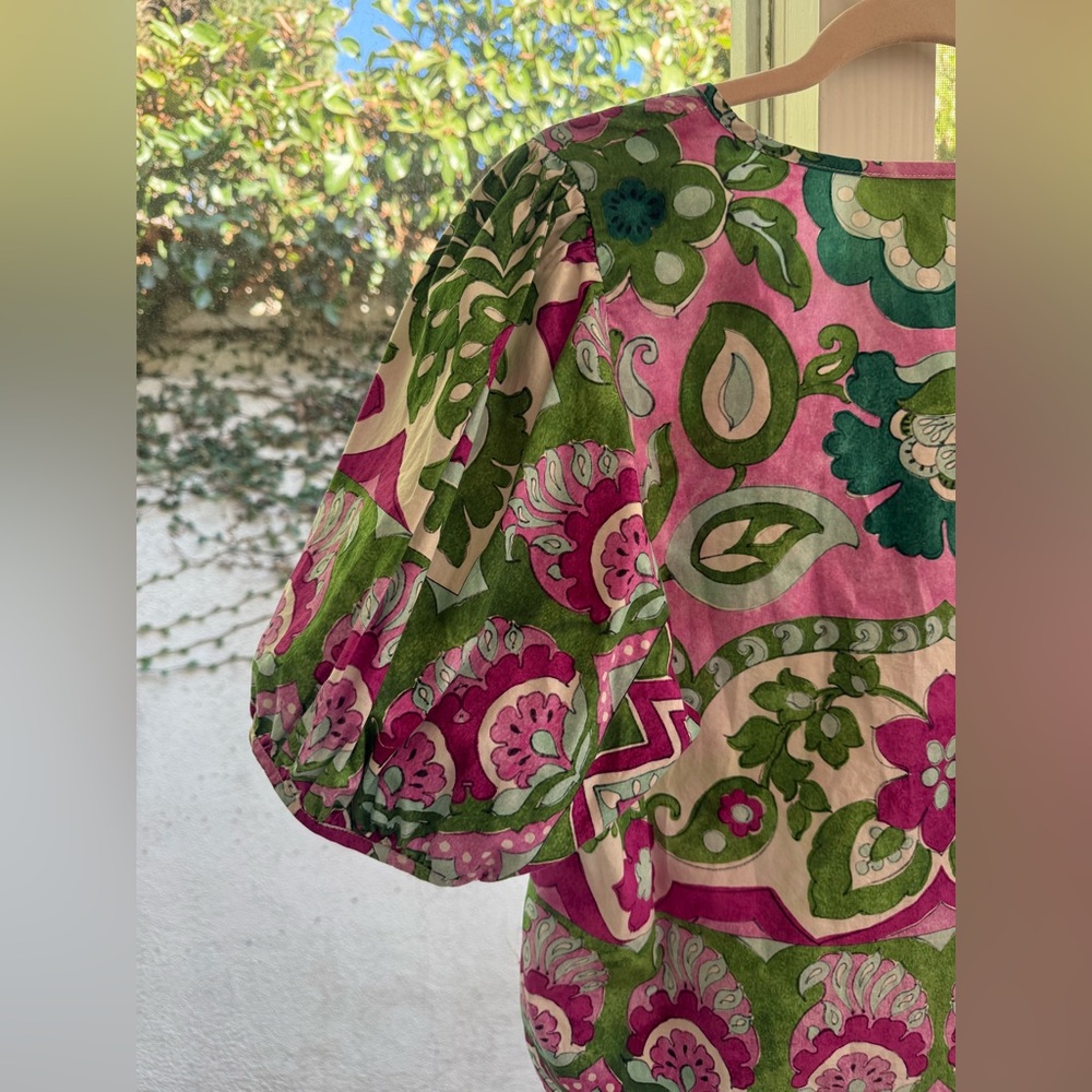 Karen Kane Vibrant Floral Puff Sleeve 100% Cotton Spring Boho Size Small Top - Picture 7 of 16